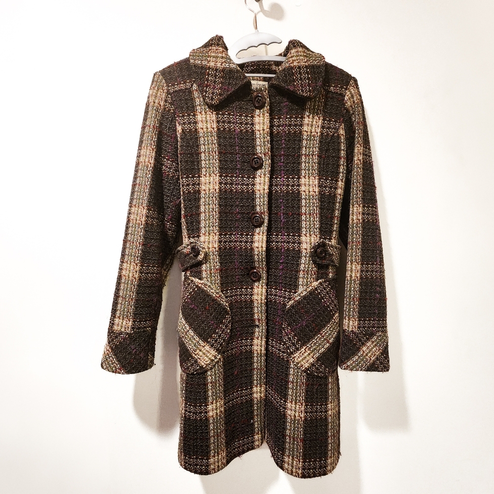AMERICAN RAG - Multicolor Plaid Wool Blend Coat, Size S